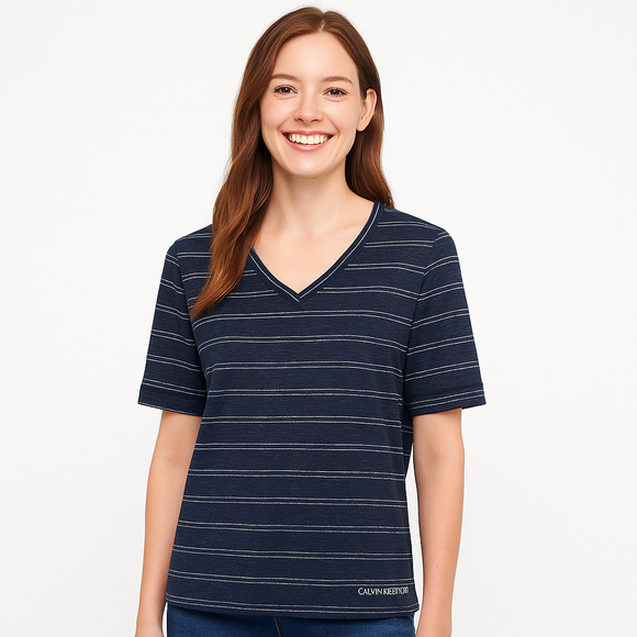 Calvin Klein Tops - NWT Calvin Klein Jeans V-Neck Striped Tee – Size M – Peacoat Marle